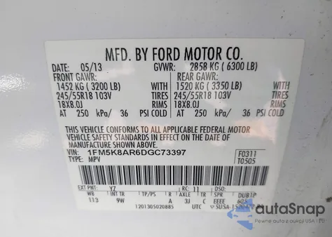 2013 Ford Police Interceptor from USA, damaged, VIN 1FM5K8AR6DGC73397